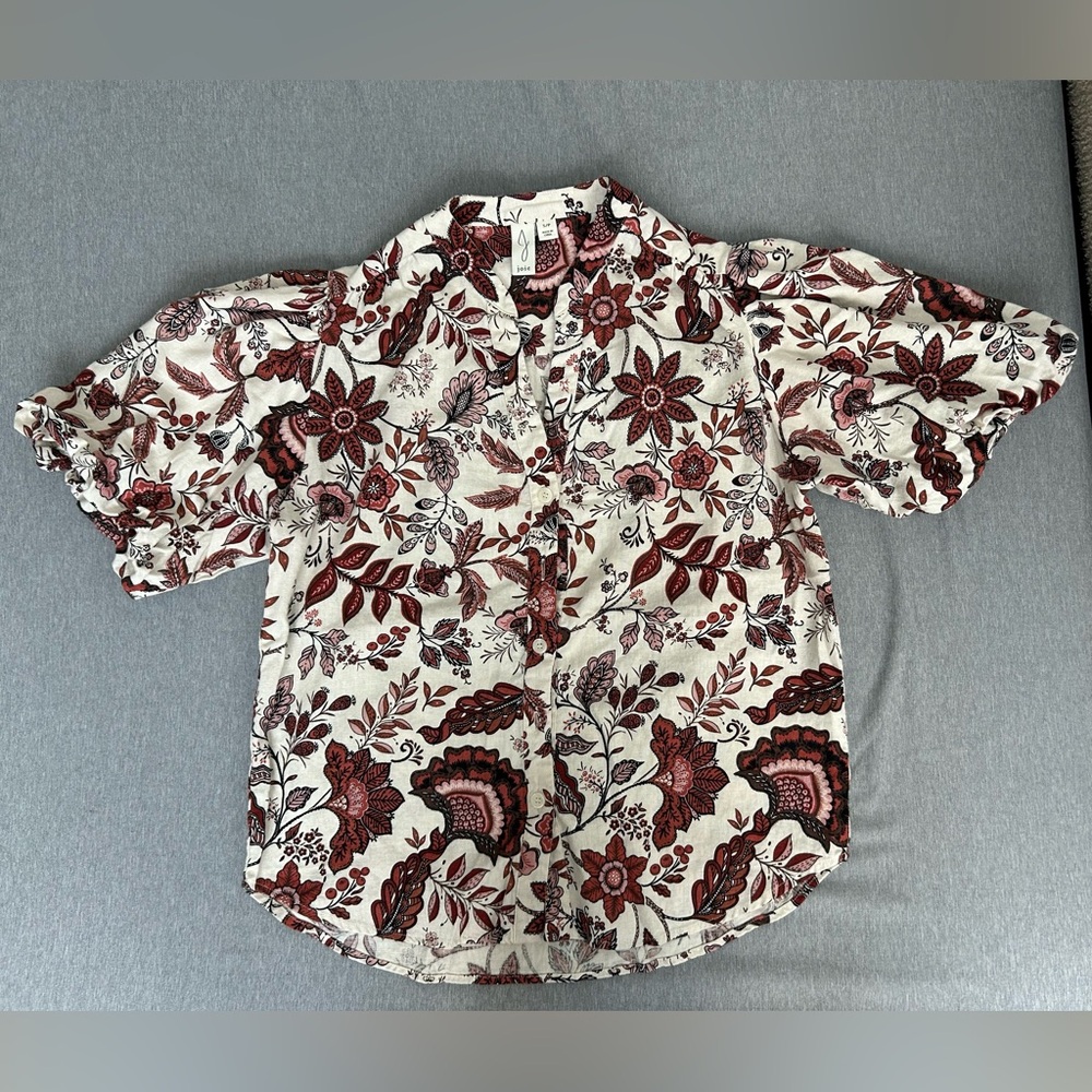 Joie Floral Blouse in Red and Cream